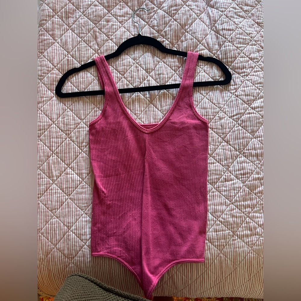 Pink Ribbed Women's Bodysuit